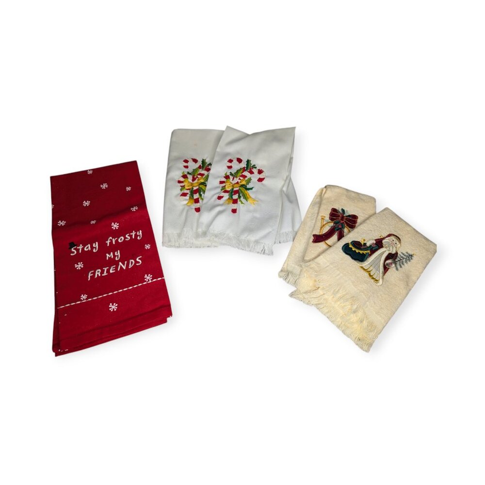 Christmas Holiday Themed Towels Set of 5 Embroidered Candy Cane